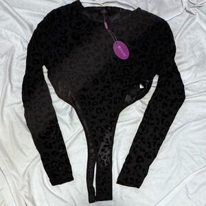 Avidlove Elegant Black Leopard Print Sheer Bodysuit NWT